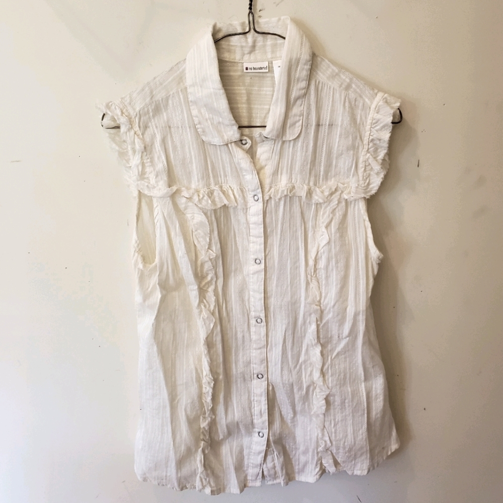 White sleeveless button down
